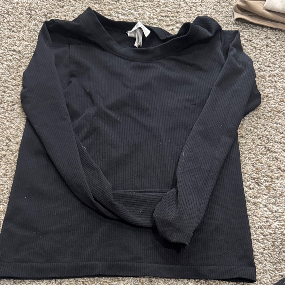 Athleta Black Ribbed Long Sleeve Top